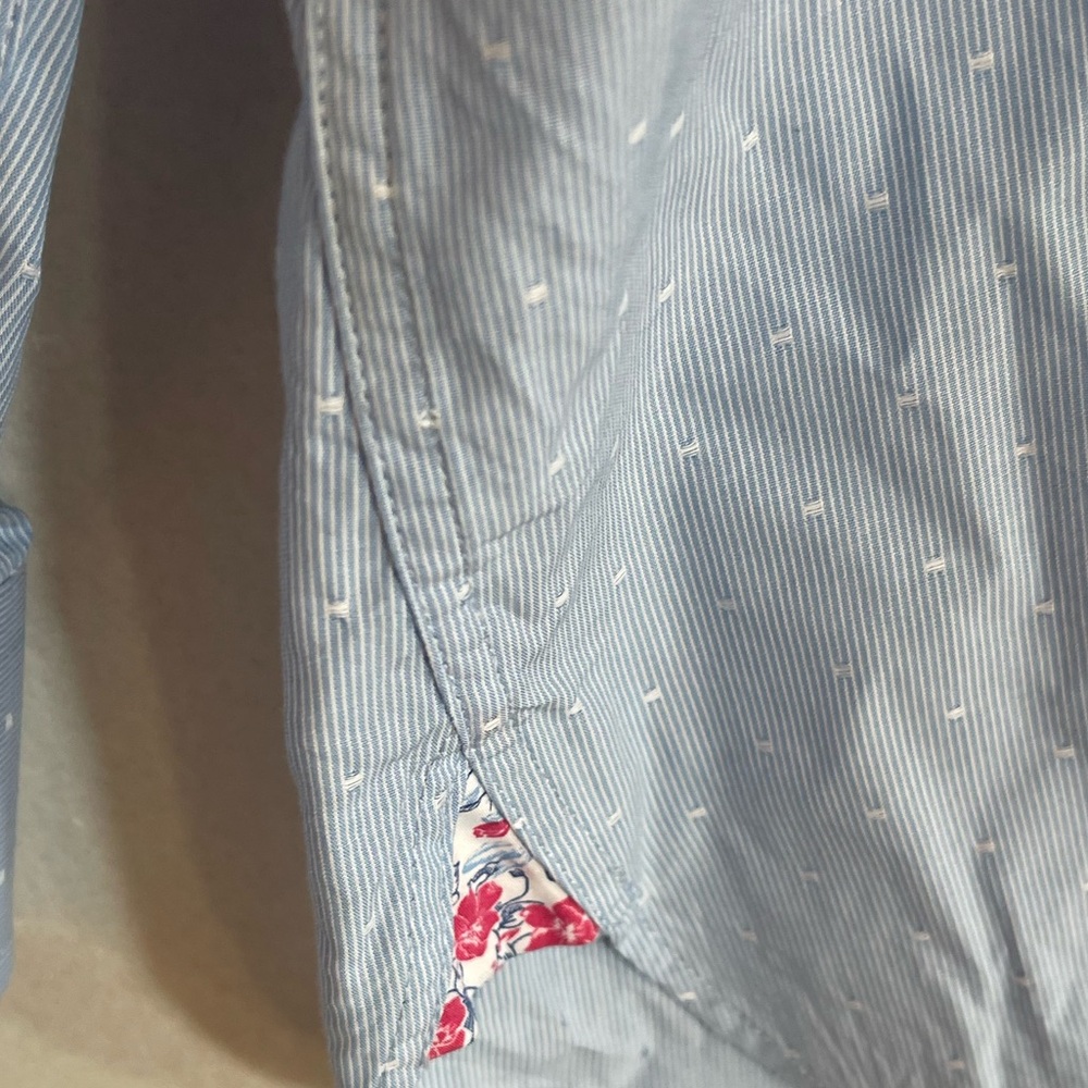 Ted Baker Endurance Blue Microstripe Dress Shirt – Floral Trim – Size 17 (34/35) - Picture 5 of 10